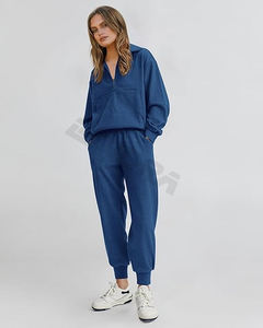 Sweat-shirt personnalisé en velours de couleur unie, jogging à fermeture éclair, survêtement, survêtement 2 pièces, ensemble de tenues, survêtement pour femmes - Product Image 3