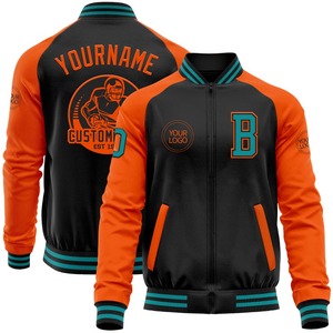 Blouson aviateur personnalisé noir bleu sarcelle et orange Varsity Letterman veste à glissière bicolore Streetwear coupe-vent veste universitaire vintage pour homme - Product Image 1