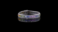 Pulsera de tenis de lujo blanca chapada en oro de 14K con rodio, con múltiples gemas de zafiro de corte brillante y diamantes cultivados en laboratorio, certificada por IGI
