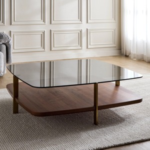 Table en verre et en bois Design moderne et élégant Parfait pour le salon, la chambre à coucher et le bureau Ajoute du style et de la fonctionnalité à tout espace - Product Image 1