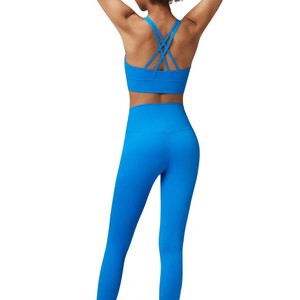 ชุดโยคะแบบรัดรูปสำหรับผู้หญิง เอวสูง ช่วยพยุง ออกกำลังกาย ฟิตเนส แอคทีฟแวร์ ชุดกีฬาสองชิ้น ผ้าสเตรช แห้งเร็ว สีพื้น รับสั่งทำ - Product Image 5