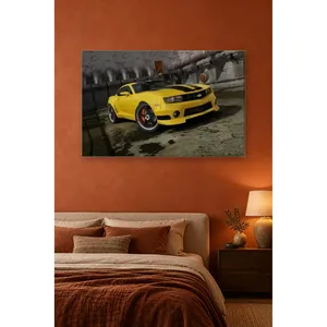 Impression sur toile de Chevrolet Camaro jaune Fida dans un tunnel industriel - Product Image 2