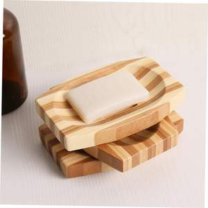 1 Set 2pcs Porte-savon en bambou Plateaux en bois faits maison Porte-savon Plats avec drainage Douche en bambou - Product Image 2