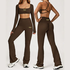 Sport Fitness Yoga Wear Sets Oem Odm Mujeres Gym Yoga Pantalones acampanados de manga larga Wear Fitness Yoga Running Wear para mujeres - Product Image 1