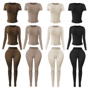 Conjunto de 2 Piezas de Ropa de Estar de Manga Larga con Canalé de Algodón, Logotipo Personalizado, Talla Grande para Mujer, Impermeable, de Secado Rápido, Estilo Hip Hop - Product Image 1