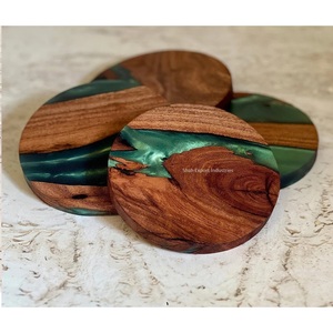 Round Shape Wooden and Resin Drink Serving Coasters Tabletop Mat & <b>Pads</b> Home Tea & <b>Coffee</b> Serving Brown Coaster - Product Image 5