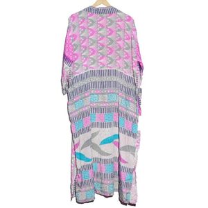 Kimono de seda Sari de retazos florales Vintage para mujer, vestido de noche de seda reciclada para la vida diaria para primavera y otoño, natación térmica - Product Image 3