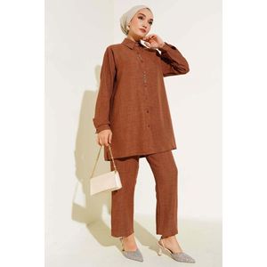 Ensemble 2 pièces en lin brodé brun - Product Image 3