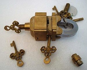 Candado inteligente cuadrado de latón resistente de aspecto Vintage, juego de 6 llaves 3x2, rompecabezas de bloqueo de jardín, 6 llaves doradas funcionales para uso en exteriores - Product Image 6