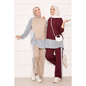 Conjunto de Dos Piezas para Mujer, Color Beige, para Uso Diario, con Detalle de Franja Asimétrica en la Parte Delantera, Talla XS, Ropa Casual - Product Image 1