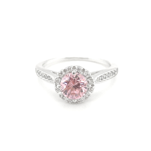 Classic Oval Cut Cubic Zirconia Engagement <b>Ring</b> Rhodium Plated Customizable Pink Halo Faux Women Men <b>Kids</b> Party Inlay Setting - Product Image 1