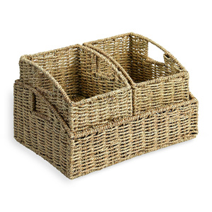 Seagrass magazine holder book file storage basket raffia newspaper rack other handmade desk organizers - Product Image 3