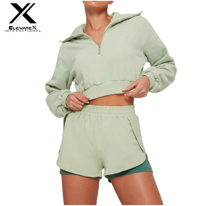 Sudadera de punto coreana de cuello alto para mujer, cálida, con media cremallera, estilo crop, para otoño/invierno, deportiva, con cremallera interior. - Product Image 4