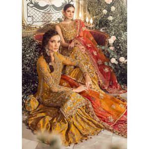 Collection formelle : Robe en mousseline brodée – Ensemble pakistanais 3 pièces cousu pour soirée, Lehnga Choli - Product Image 3