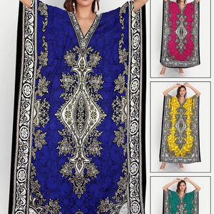 Vente chaude de haute qualité africaine de grande taille en vrac soie imprimé caftans de luxe de marque soie femmes africaines vêtements - Product Image 2