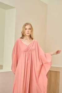 Precio al por mayor 100% tela de algodón cuello en V verano liso Kaftan vestido 3/4 mangas cómodo bohemio elástico largo Kaftan - Product Image 6