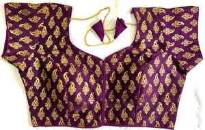 Blusa de seda banarasi, blusa con diseño abierto en la parte delantera, sin gancho en esta blusa, blusa con cuello redondo - Product Image 3