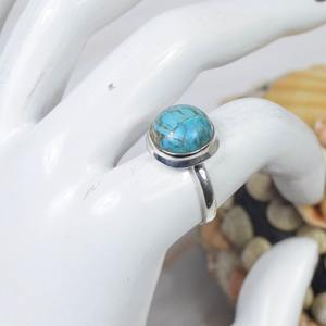 Azul cobre turquesa 925 plata esterlina forma redonda anillo de piedras preciosas diciembre piedra natal Simple banda anillo regalo para aniversario - Product Image 2