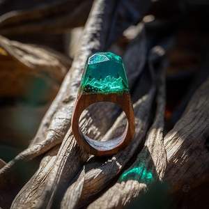 Blue Modern Luxury Wooden Resin Jewelry <b>Ring</b> <b>Storage</b> with Hexagonal Base Customized Designs and Handcrafted Epoxy Finish - Product Image 4