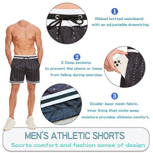 Pantalones cortos deportivos de verano de baloncesto esenciales en blanco para hombre, pantalones cortos personalizados transpirables para correr, pantalones cortos de poliéster de malla para el sudor - Product Image 5