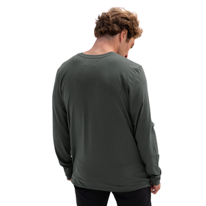 T-shirt à manches longues pour homme, vert forêt, 100% coton biologique de luxe, col en V, pré-rétréci, certifié GOTS, respirant, coupe ajustée - Product Image 6