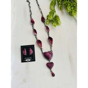 Conjunto de Collar Lariat de Plata de Ley y Ostra Espinosa Morada Ross Steven con Corazón, Ideal para Bodas y Regalos, con la Concha como Piedra Principal - Product Image 2