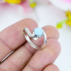 Vente chaude 925 Sterling Silver Handmade Jewelry Ring Vintage Silver Plated Jewelry RingTrendy Natural Republic Larimar Gemstone - Product Image 3