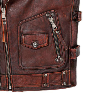 Gilet en cuir marron vintage avec fermeture à boutons recouverts, col de style revers, boucles latérales réglables, vêtement d'extérieur respirant pour l'automne - Product Image 4