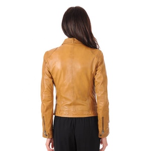 PU Slim-Fit Long Zippers Bomber-Outwear New Fashion Style Women Cotton Breathable Motorcycle Bomber Biker Brown Leather Jackets - Product Image 2