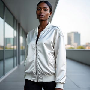 เสื้อแจ็กเก็ตเบสบอลผ้าซาตินสำหรับผู้หญิงไซส์พิเศษเสื้อแจ็กเก็ตบอมเบอร์แจ็คเก็ตสตรีทแฟชั่นกันลมแขนยาวเสื้อโค้ทลำลอง - Product Image 4