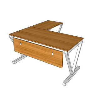 BFVB009-VBamboo 140x150cm L-Shaped <b>Desk</b> with Foldable Iron Legs and Drawer for Home Office or Computer Setup - Product Image 6