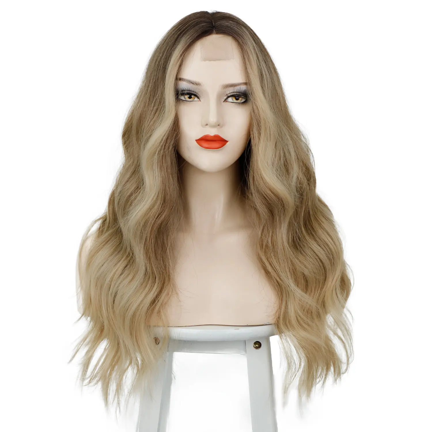 26 inch Synthetic Hair Ombre Colored Synthetic Wigs With Middle Part Lace Heat Resistant Chemical Fiber Wig For Women Party