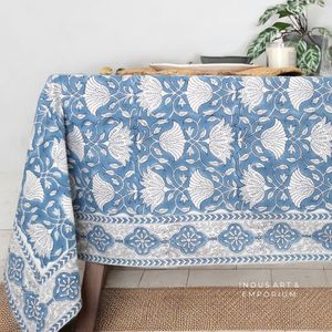 Blue Gadh Handmade Cotton <b>Table</b> <b>Cloth</b> Beautiful Hand Block Printed Cotton <b>Table</b> Cover Indian Handblock Prints - Product Image 1