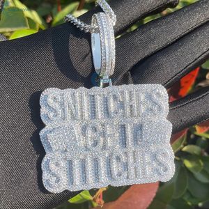 Pendentif Hip Hop en Diamant de Laboratoire Personnalisé, Collier Bling pour Hommes, Bijoux de Culture Rap, Pendentif Iced Out Snitches Get Stitches - Product Image 2