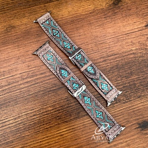 สายนาฬิกาหนังแท้พรีเมี่ยมทำมือพร้อมหมุดปลดเร็วสายรัดสำหรับเปลี่ยนที่หรูหราดีไซน์วินเทจสีน้ำเงินอมเขียว - Product Image 1