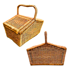 Cadre en bois charmant panier en rotin panier de pique-nique avec couvercle du Vietnam grand panier de récolte en osier léger excursions d'une journée - Product Image 1