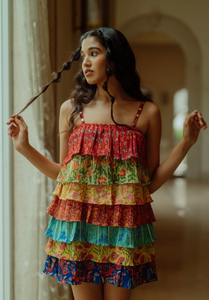 เดรสยาวมินิแขนสายเดี่ยวพิมพ์ลายดอกไม้หลากสีสไตล์ปาร์ตี้เซ็กซี่มีระบายออกแบบอย่างยั่งยืนอย่างเป็นธรรมชาติใหม่ล่าสุด - Product Image 3