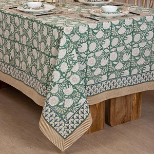 Dark Moss Green Floral Printed 100% Cotton <b>Tablecloth</b> Indian Handmade Block Print Boho Chic Farmhouse for Weddings Events Custom - Product Image 4