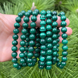 Pulsera de cuentas redondas de malaquita verde, brazalete de cuentas de cristal Natural, joyería - Product Image 2