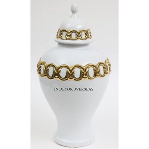 Suministro directo de fábrica, tarro de jengibre de Color blanco hecho de cerámica de la mejor calidad con diseño dorado, utensilios de cocina, tarro y jarrón de almacenamiento de alimentos - Product Image 1
