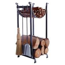 Porte-bûches en fer avec allumage et boîte à allumettes en métal noir pour cheminée - Product Image 2