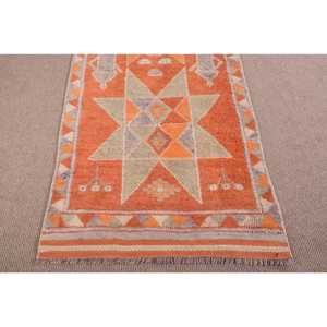 Turkish Vintage <b>Runner</b> <b>Rug</b> 3.37x11.3 ft, Orange Gray Geometric <b>Rug</b> - Product Image 5
