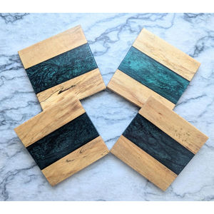 Juego de 4 Protectores de Mesa Redondos, Posavasos Creativos de Resina y Madera, Color Azul Cielo y Grano de Madera Natural, para Decoración del Hogar - Product Image 4