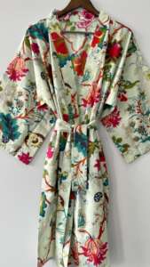 Kimono indien fait à la main en coton léger Peignoir à imprimé floral Boho Doux Confortable ODM Fourniture Thermique Tissé Dressing - Product Image 3