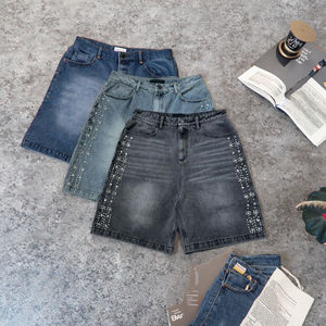 Shorts en jean en toile ornés de strass de haute qualité pour hommes, motif uni, séchage rapide, personnalisables avec logo, style décontracté - Product Image 2