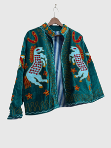 Chaqueta de Terciopelo con Bordado Floral a Mano, Manga Larga, Cuello Mandarín, Talla Grande, Ropa de Primavera para Mujer - Product Image 3