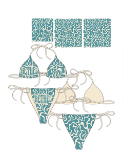 Premium 220 GSM polyester spandex teal abstract print <b>string</b> <b>bikini</b> <b>set</b> heat transfer logo Women <b>Bikini</b> <b>Set</b> - Product Image 1
