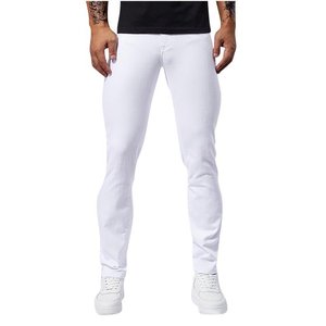 กางเกงยีนส์ผู้ชายสีขาวล้วน สไตล์ลำลอง สวมใส่สบาย ยืดได้ ทรงเข้ารูป สไตล์วินเทจ ทรงตรง ปักลาย ระบายอากาศได้ดี เหมาะสำหรับฤดูร้อน - Product Image 3