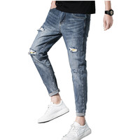 Jeans en denim pour homme vintage, décontracté, coupe droite, haute qualité, 100% coton, lavé, taille haute, léger, vente en gros