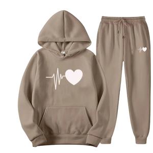 100% Organic Cotton Breathable Sweat Suits Top Quality Stylish Woman Tracksuits Sublimation Printed <b>Hooded</b> 2 Piece Set - Product Image 5